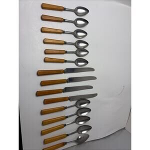 Vintage Butterscotch Bakelite Stainless Flatware 6 Teaspoon, 4 Knives,5 Spoons